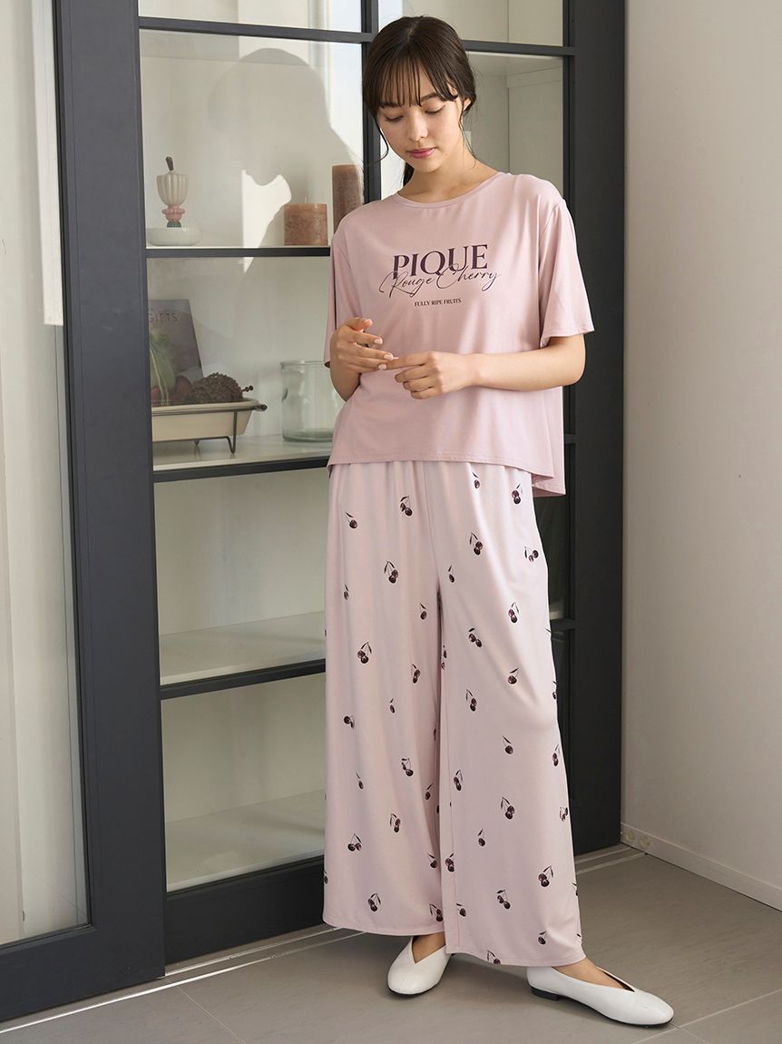 接触冷感】ルージュチェリーレーヨンロゴTシャツ(カットソー・T