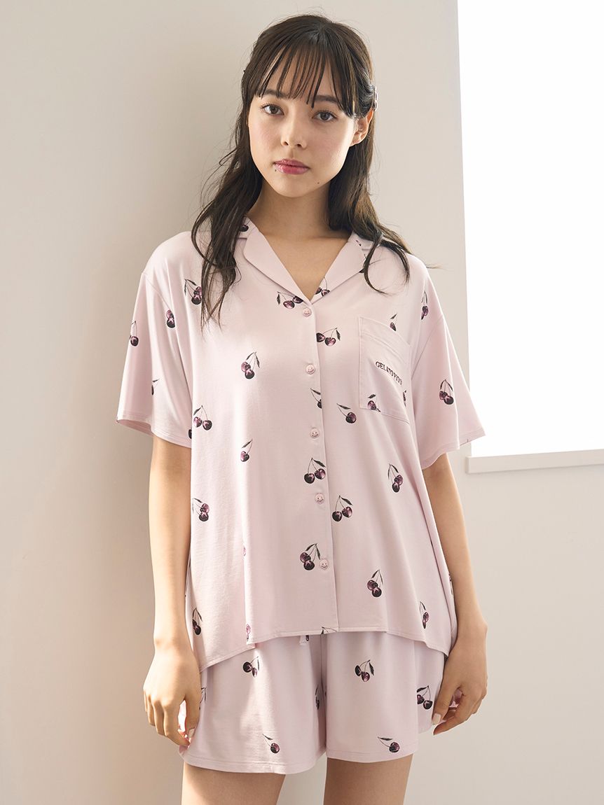 接触冷感】チェリー柄シャツ(シャツ)｜ルームウェア・パジャマ