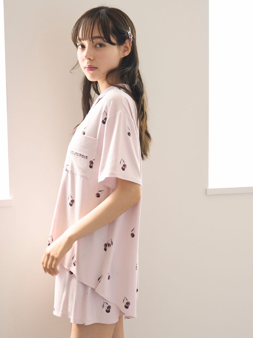 新品タグ付き ジェラートピケ 【接触冷感】チェリー柄　シャツ＆ショートパンツ 接触冷感】チェリー柄ショートパンツ(ショートパンツ)｜ルーム