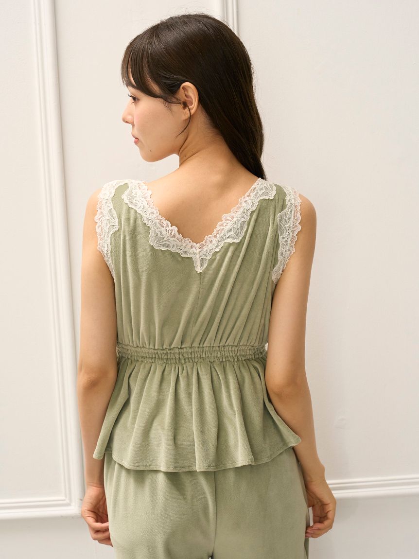 MUCHA ベロア×レースカップインタンクトップ＋ベロア×レースロングパンツ MUCHA】ベロア×レースカップインタンクトップ(キャミソール)｜ルーム