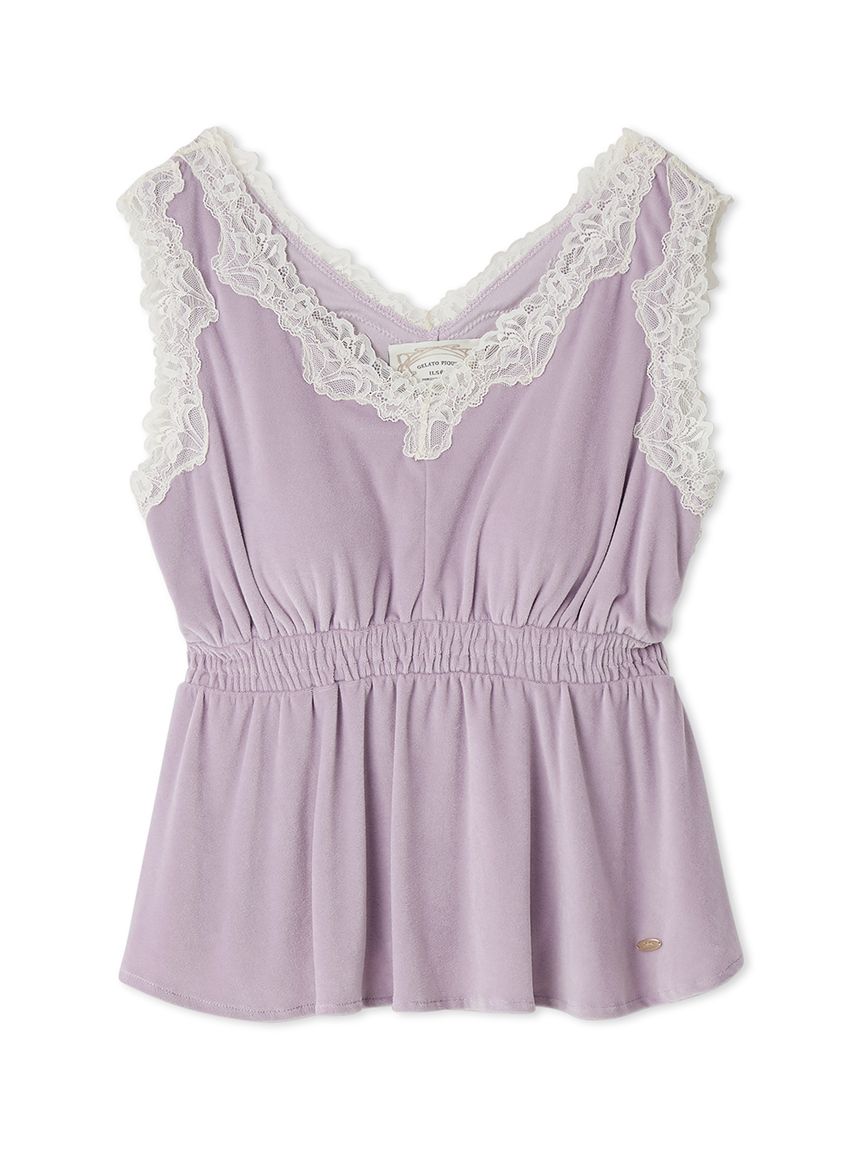 MUCHA ベロア×レースカップインタンクトップ＋ベロア×レースロングパンツ セール】【MUCHA】ベロア×レースカップインタンクトップ（ルームウェア