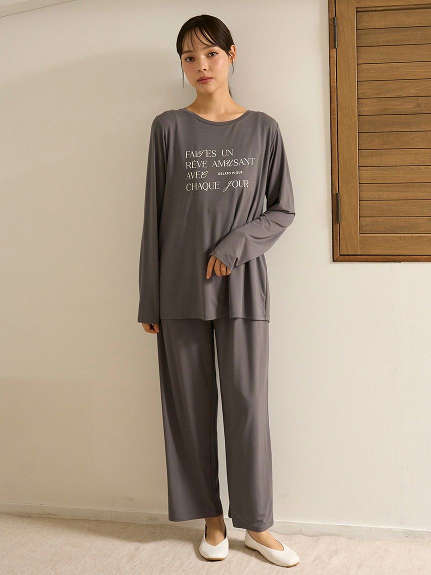 フェミニンレーヨンロゴロンT(カットソー・Tシャツ)｜ルームウェア