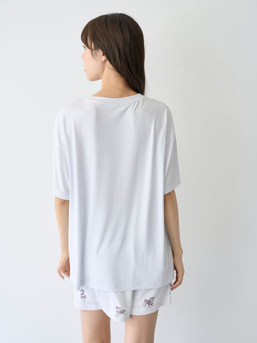 【新品】ジェラートピケ　シュナウザーワンポイントTシャツ&ロングパンツ　ホワイト 新品】ジェラートピケ シュナウザーワンポイントTシャツ&ロング