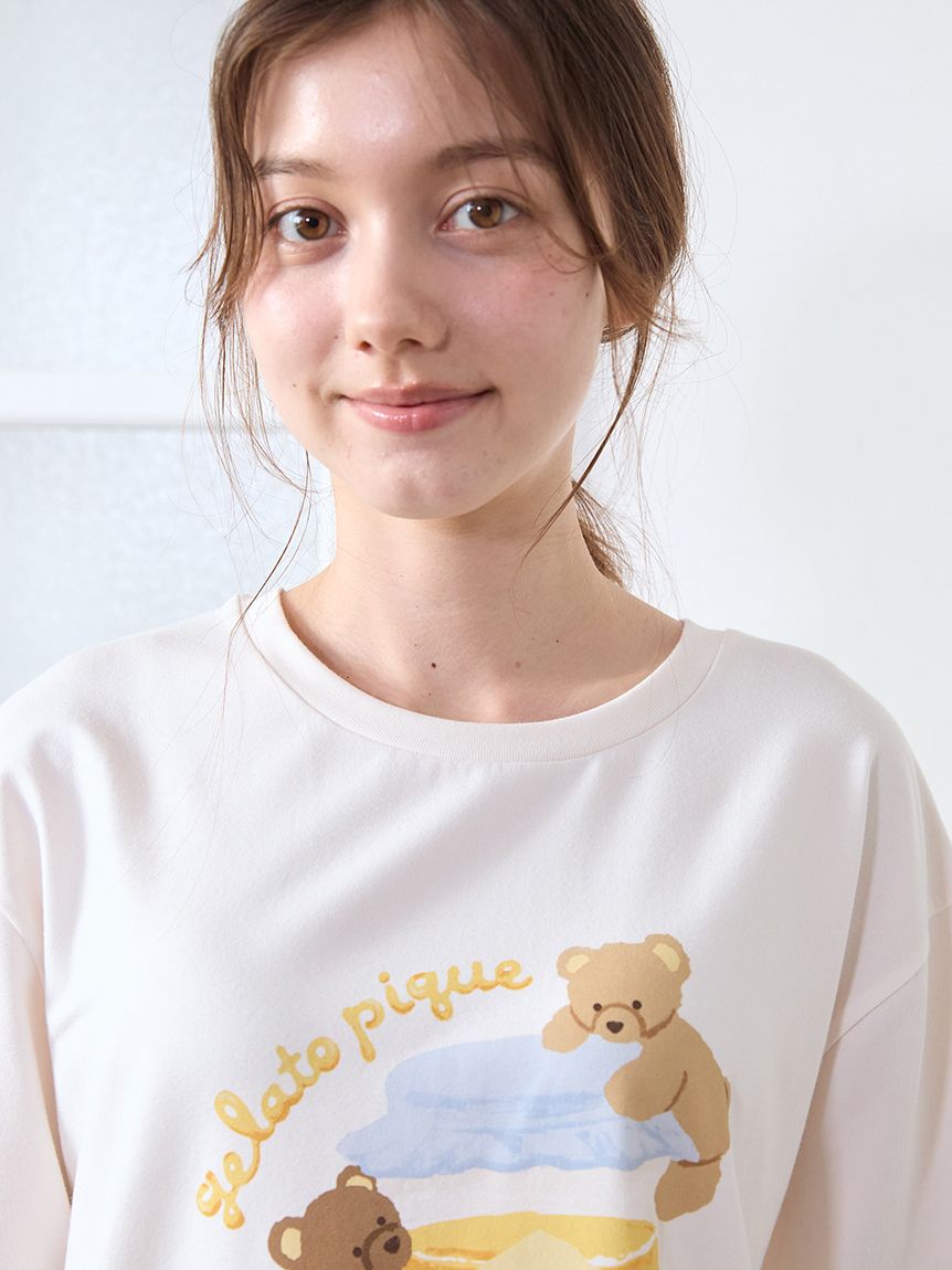 【新品】ジェラートピケ　はちみつベア柄Tシャツ&ロングパンツセット はちみつベア柄ワンポイントTシャツ(カットソー・Tシャツ