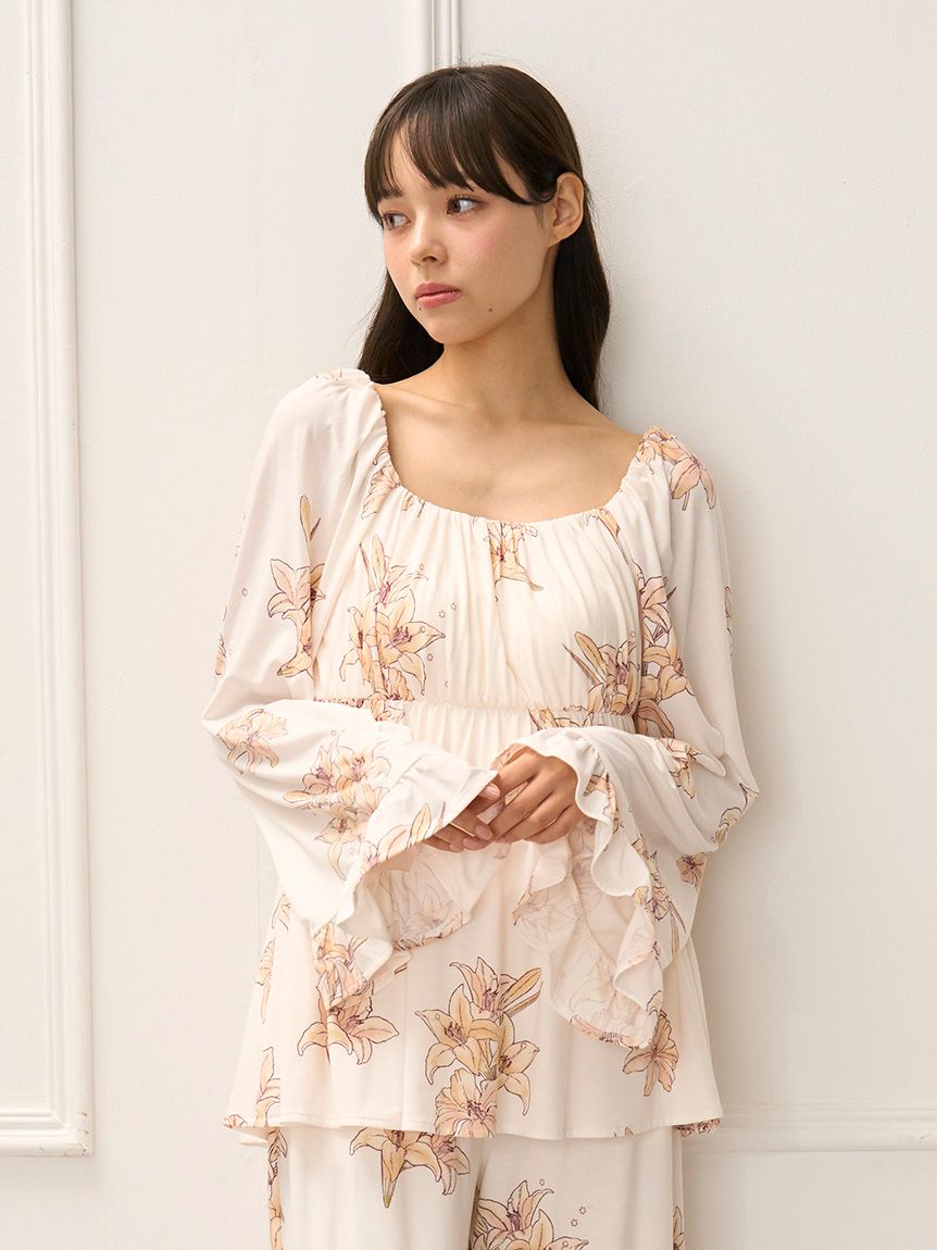 ジェラートピケ レディース MUCHA リリー柄カップインプルオーバー ミュシャ ジェラピケ パジャマ ルームウェア gelato piq 送料無料 MUCHA】リリー柄カップインプルオーバー(カットソー・Tシャツ)｜ルーム