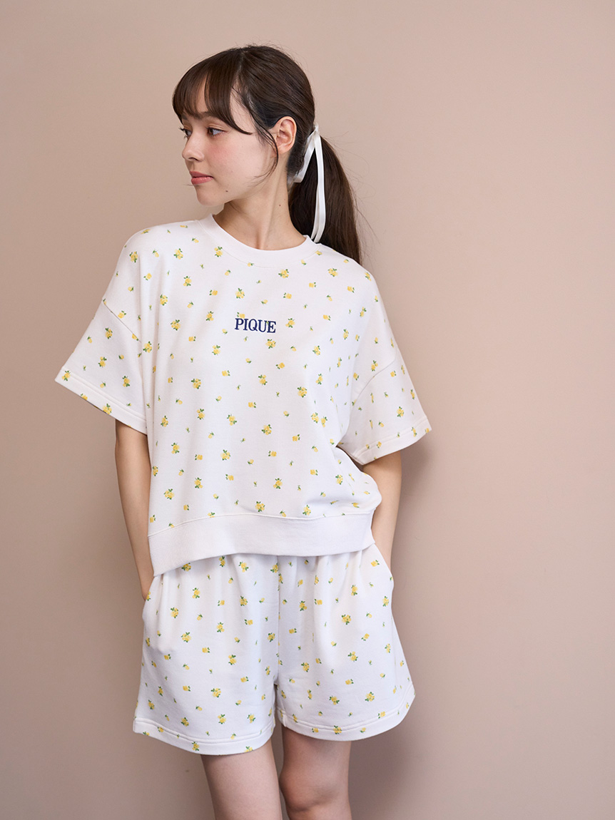 新品ジェラートピケいちご柄カップインフリルプルオーバー&ショートパンツ　ホワイト いちご柄カップインフリルプルオーバー(カットソー・Tシャツ