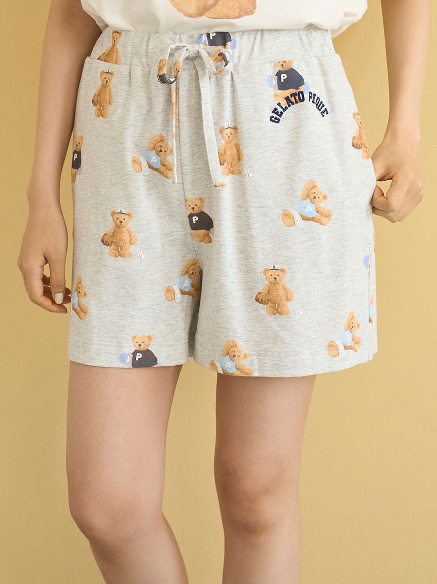 【新品未使用】ベアワンポイントTシャツ&ベア柄ショートパンツSET オートミール ONLINE限定】【接触冷感】ベアワンポイントTシャツ&ストライプ