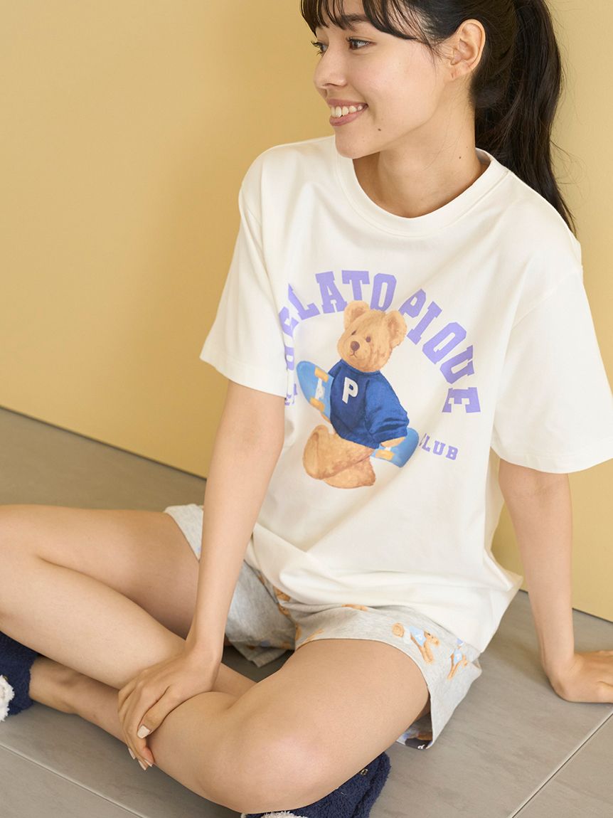 【即納】新品未使用 ベアワンポイントTシャツ&ベア柄ロングパンツSETネイビー ジェラートピケ gelato pique 【ONLINE限定】ベアワンポイントT