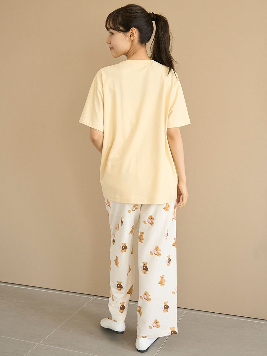 ２点専用　ジェラートピケ　ウォッシングベア柄Tシャツ&ロングパンツセット　ブルー ウォッシングベア柄Tシャツ(カットソー・Tシャツ)｜ルームウェア