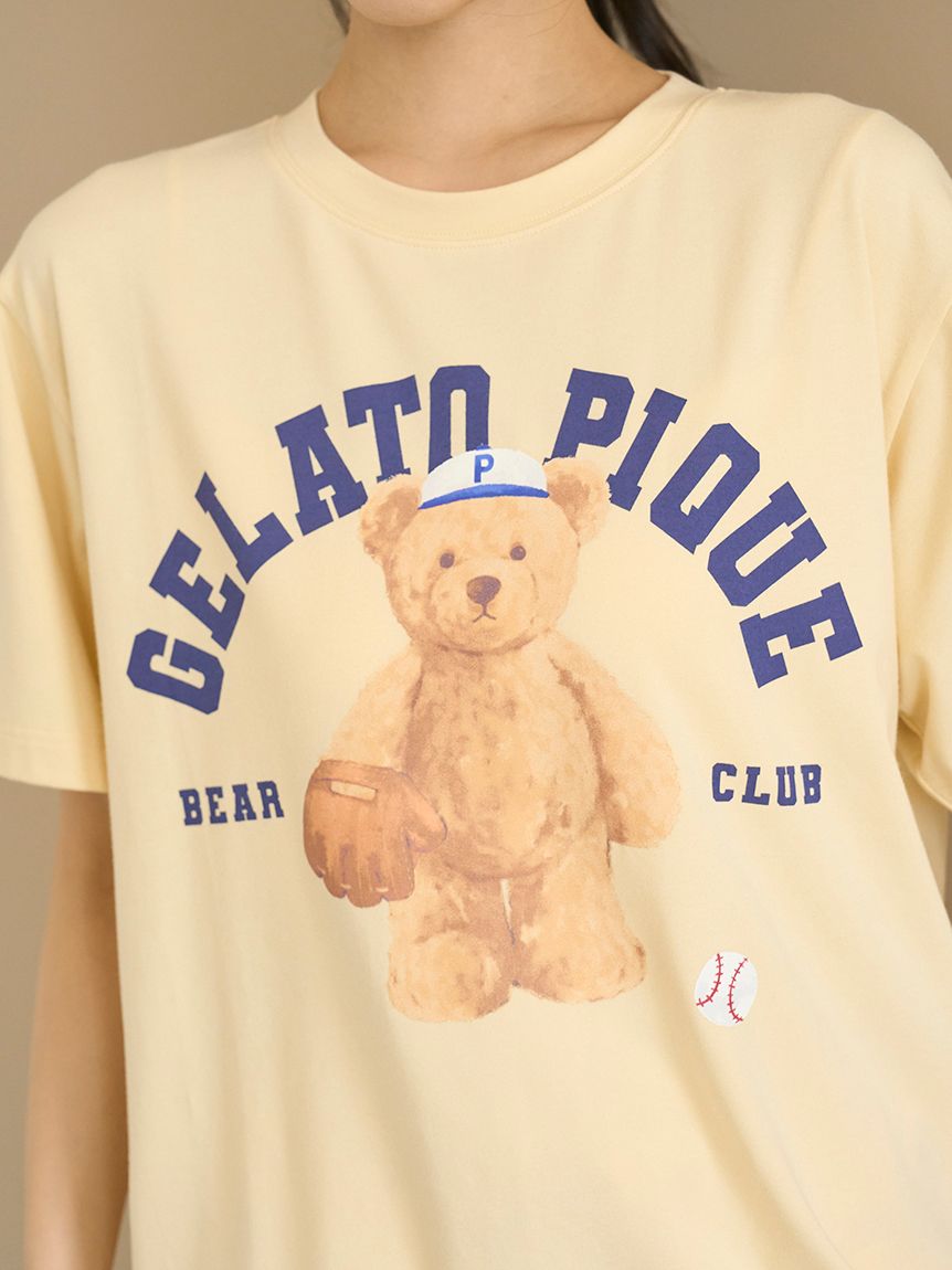 新品　ベア柄ワンポイントTシャツ　総柄ロングパンツ　ジェラートピケ　ピンク ONLINE限定】スポーティーベアワンポイントTシャツ＆総柄ロング