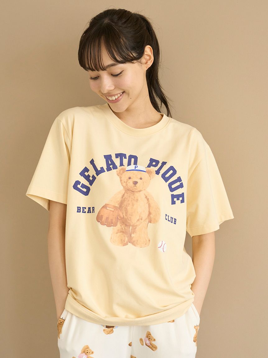 新品♡ ジェラートピケ　ベアワンポイントTシャツ　ロングパンツ　セットアップ ONLINE限定】【接触冷感】ベアワンポイントTシャツ&ロングパンツ