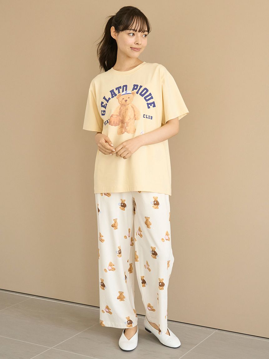 ジェラートピケ　ベア柄半袖Tシャツ&ロングパンツセット ONLINE限定】スポーティーベアワンポイントTシャツ＆総柄ロング