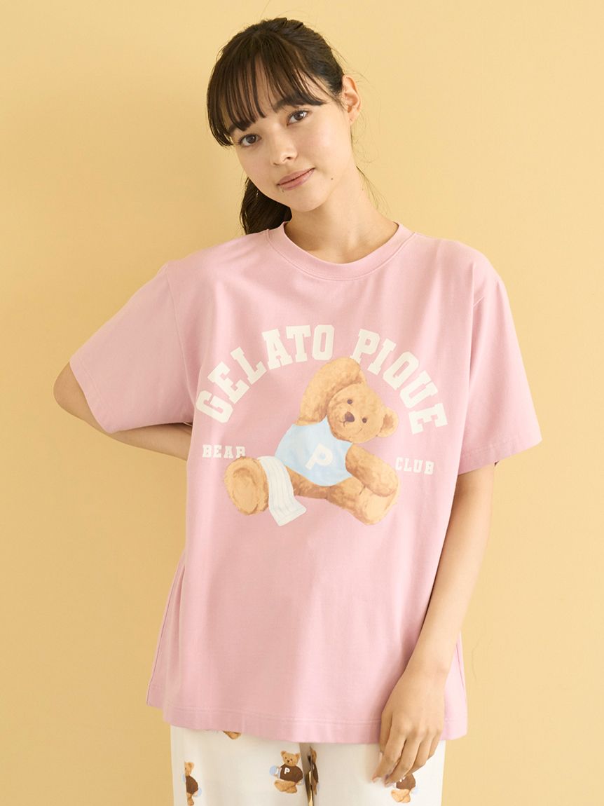 ２点専用　ジェラートピケ　ウォッシングベア柄Tシャツ&ロングパンツセット　ブルー ウォッシングベア柄Tシャツ(カットソー・Tシャツ)｜ルームウェア