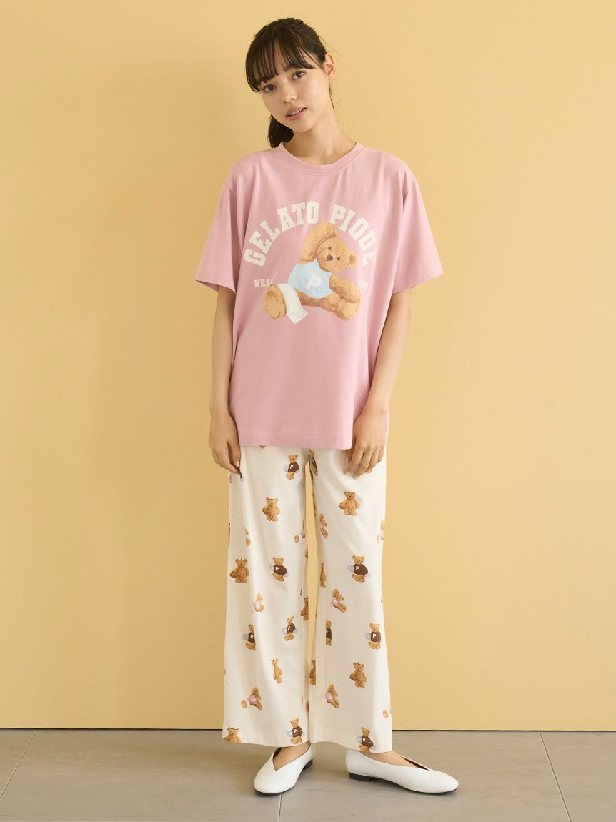 ジェラートピケ　シュタイフ　ワンポイントロングTシャツ＆総柄ネルロングパンツ ONLINE限定】スポーティーベアワンポイントTシャツ＆総柄ロング