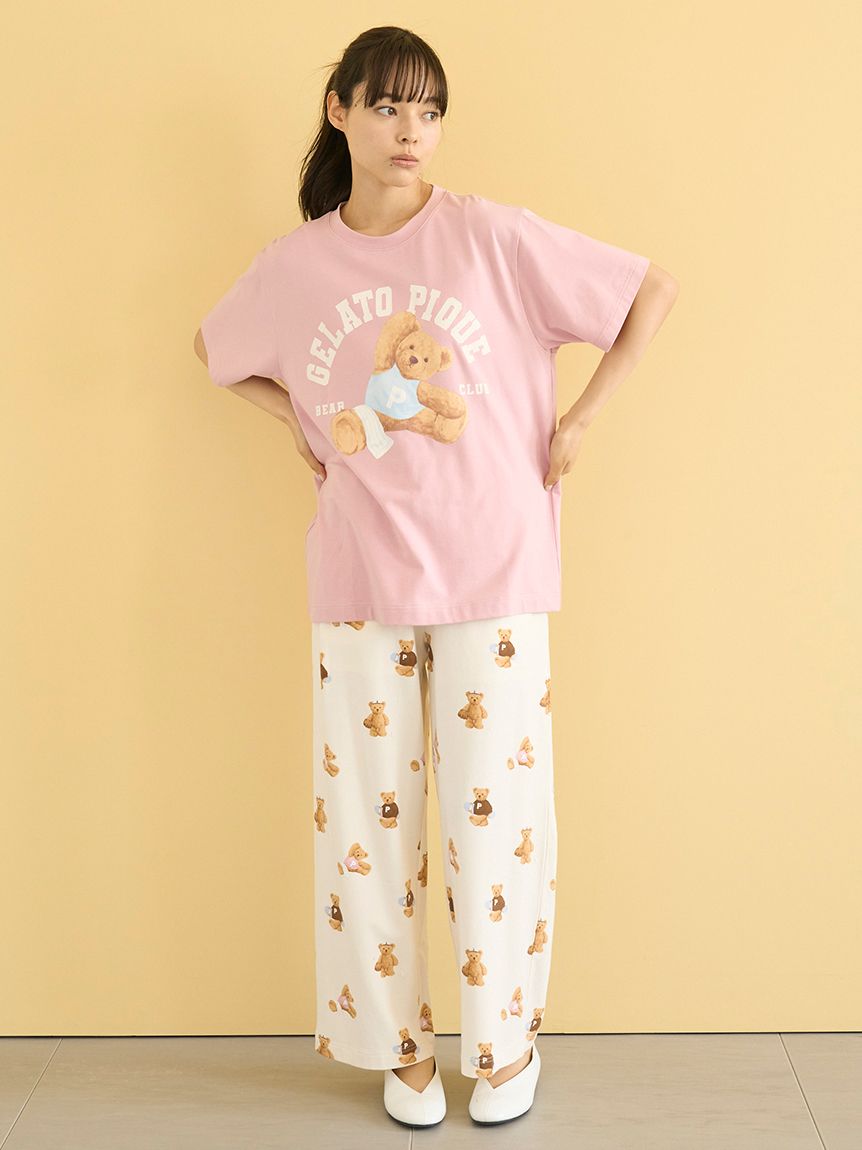 新品未開封♡ジェラートピケ　ベアワンポイントTシャツ&ロングパンツセット ONLINE限定】【接触冷感】ベアワンポイントTシャツ&ストライプ