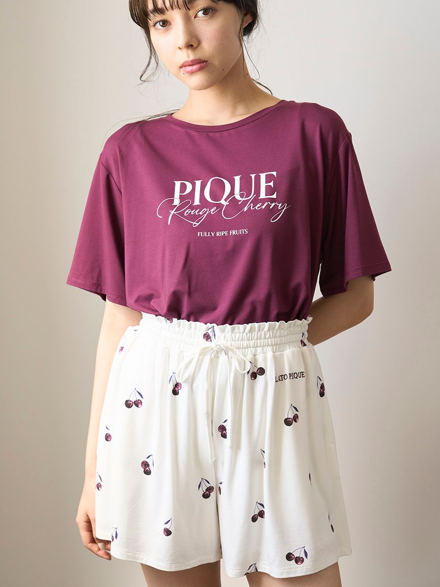 激安人気新品 ONLINE限定】ルージュチェリーレーヨンロゴTシャツ＆ショート ルームウェア・パジャマ