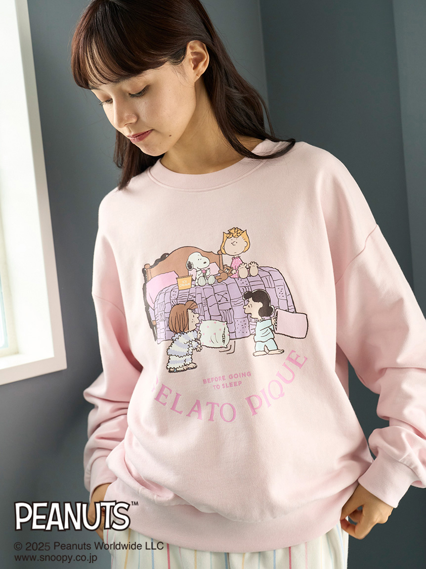 ジェラートピケ　PEANUTS 裏毛ワンポイントフードワンピース　スヌーピー PEANUTS】オリジナルアート ワンポイント裏毛プルオーバー(プル