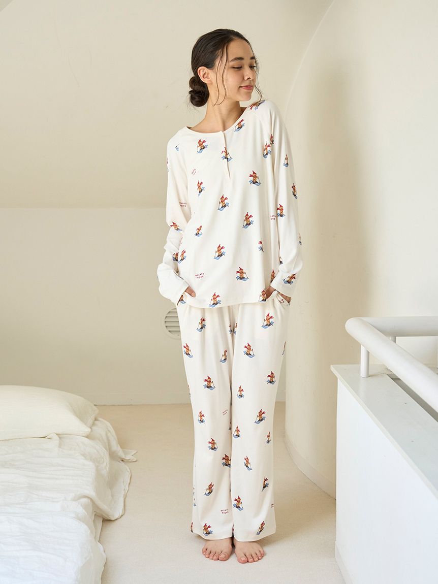 新品タグ付　ルームウェア　ジェラトーニ　長袖　ジェラートピケ HOLIDAY】スキーベア柄ロンT(カットソー・Tシャツ)｜ルームウェア