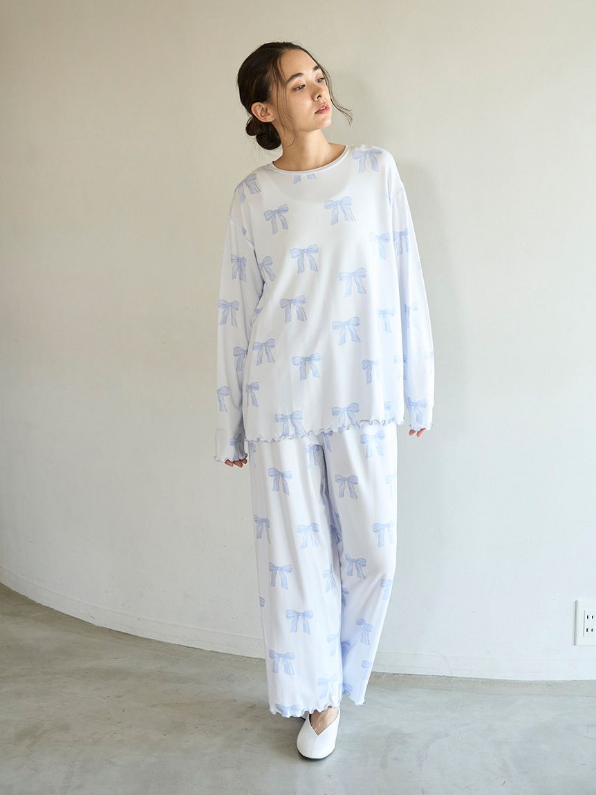 リボン柄ロンT(カットソー・Tシャツ)｜ルームウェア・パジャマ通販の