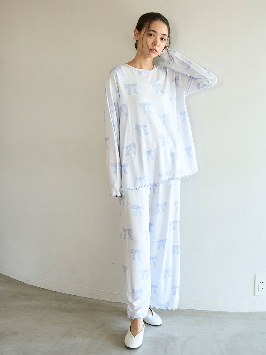 リボン柄ロンT(カットソー・Tシャツ)｜ルームウェア・パジャマ通販の