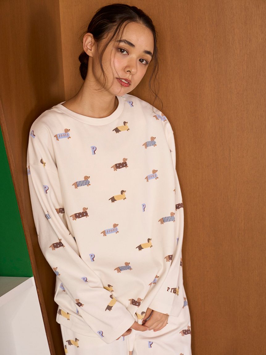 ダックスフンド柄ロンT(カットソー・Tシャツ)｜ルームウェア