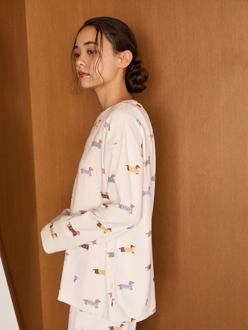 ダックスフンド柄ロンT(カットソー・Tシャツ)｜ルームウェア