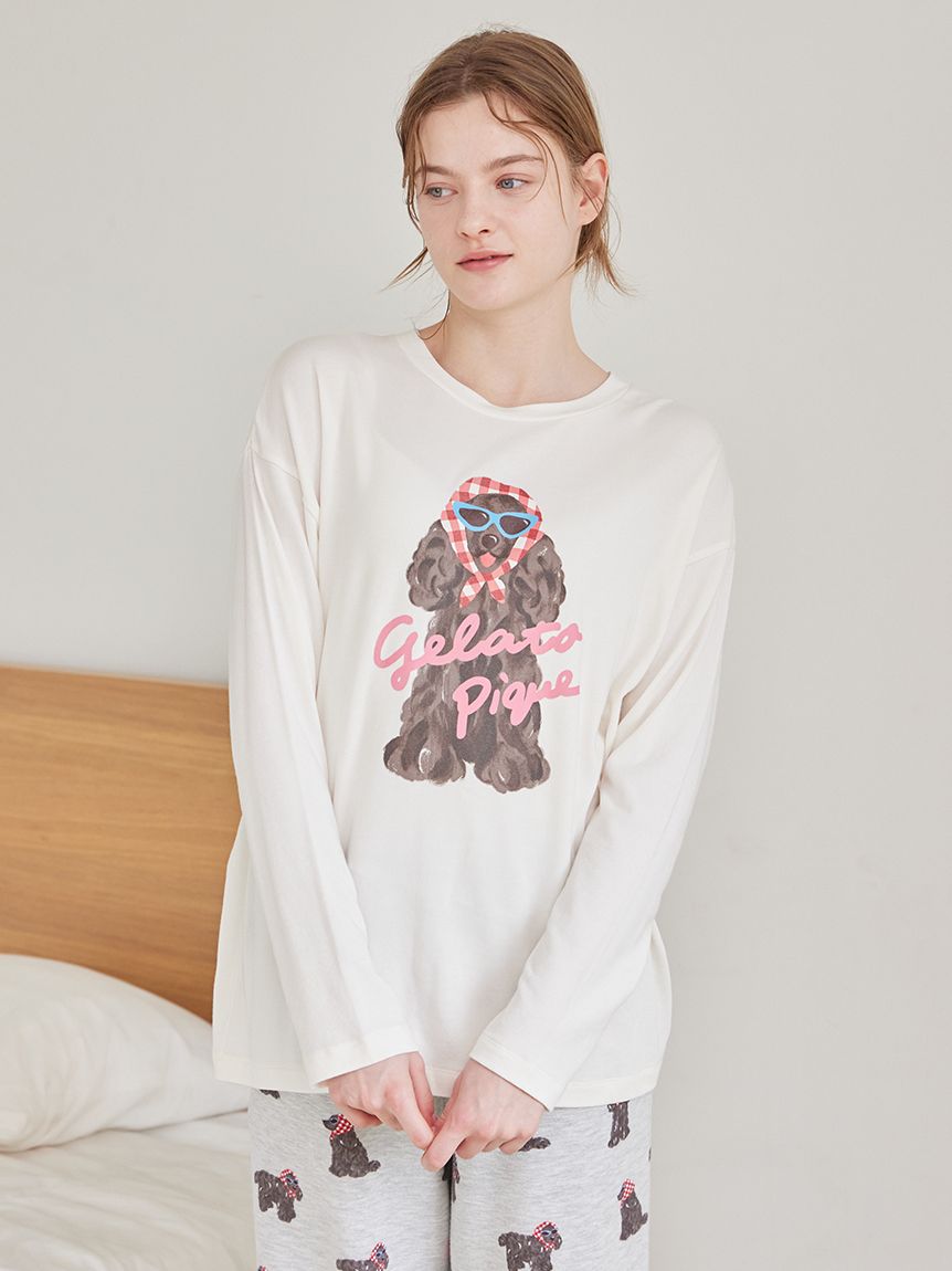 ＊未開封＊スカーフdog ワンポイント ロンT & ロングパンツ セット レッド スカーフDOGワンポイントロンT(カットソー・Tシャツ)｜ルームウェア