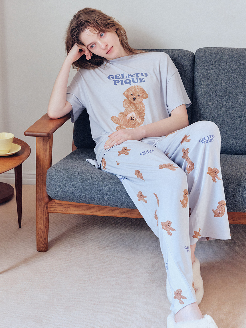 ドッグワンポイントTシャツ(カットソー・Tシャツ)｜ルームウェア