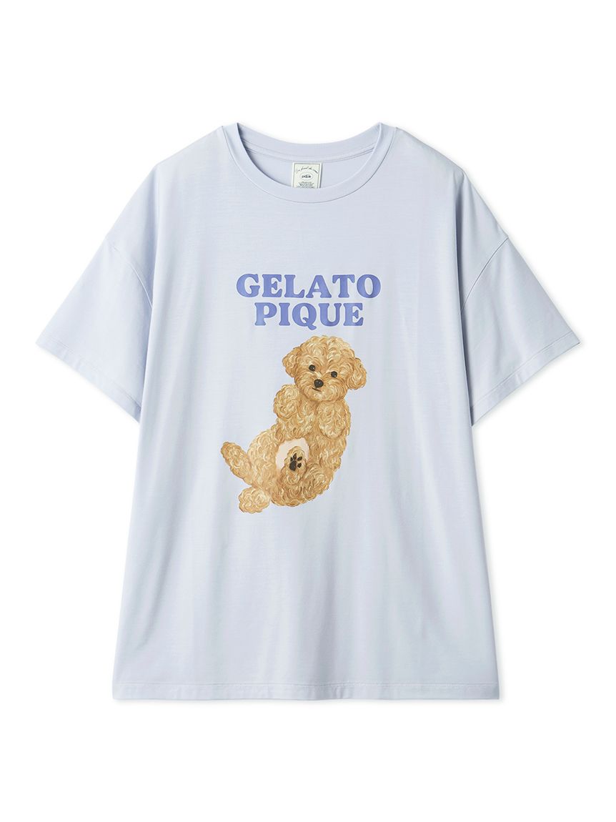 ジェラートピケ　ドッグワンポイントTシャツ＆ショートパンツ　ライトピンク ドッグワンポイントTシャツ(カットソー・Tシャツ)｜ルームウェア