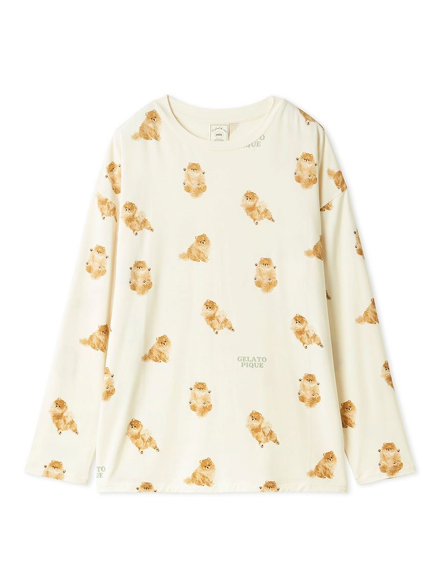 【新品未使用】ジェラートピケ♡ドッグ総柄Tシャツ&ロング総柄パンツ ポメラニアン 新品】ジェラートピケ♡ドッグワンポイントTシャツ&総柄パンツセット