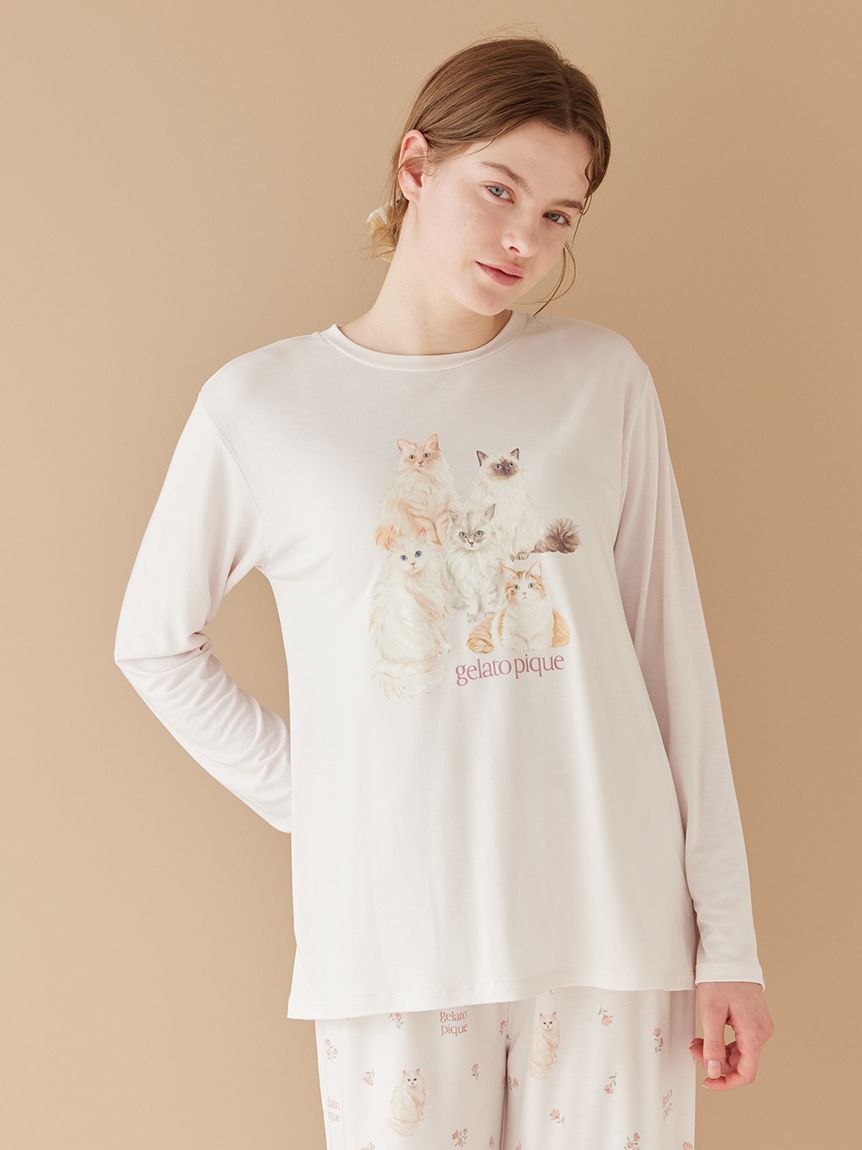 キャットワンポイントロンT(カットソー・Tシャツ)｜ルームウェア