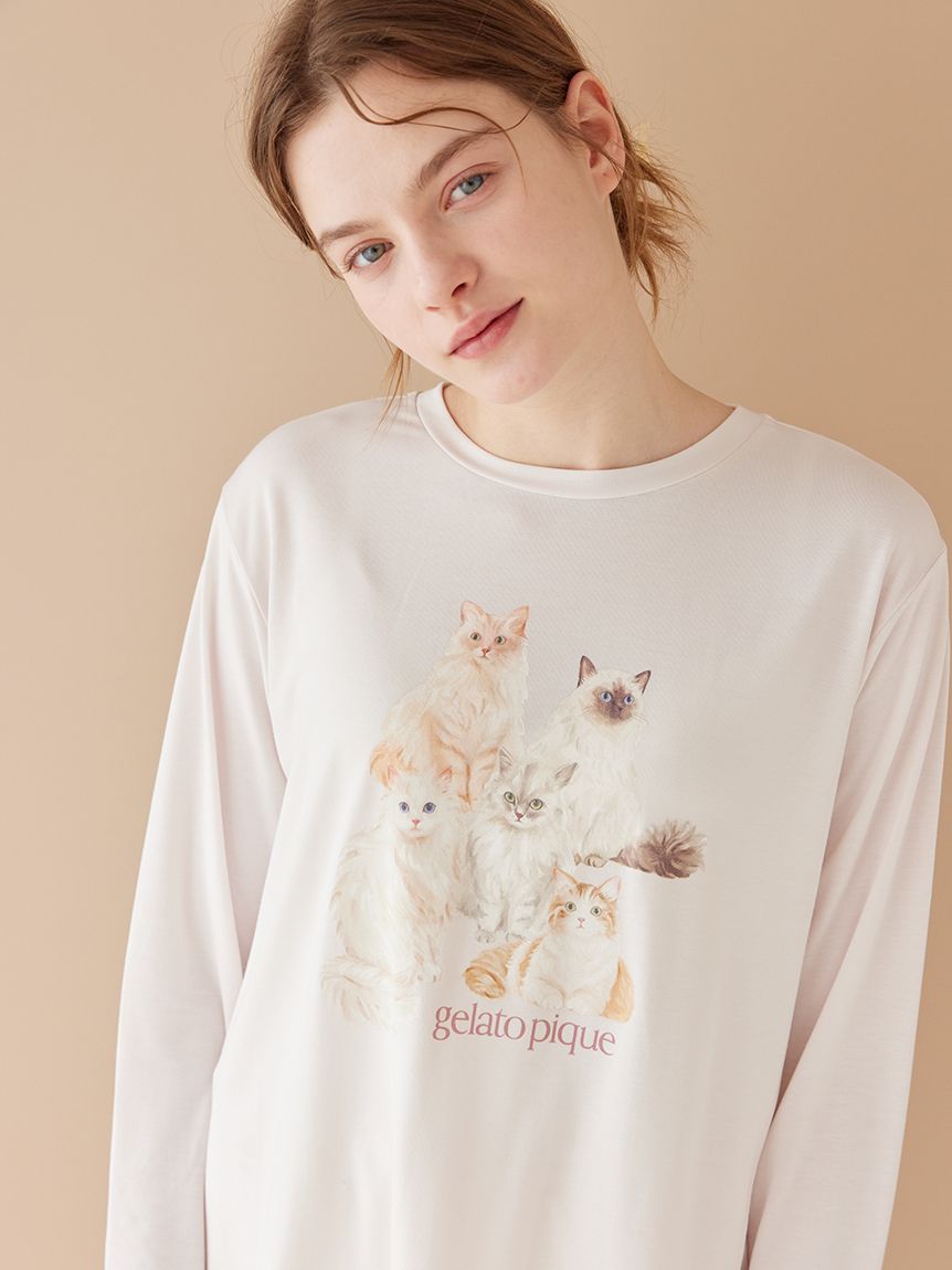 キャットワンポイントロンT(カットソー・Tシャツ)｜ルームウェア