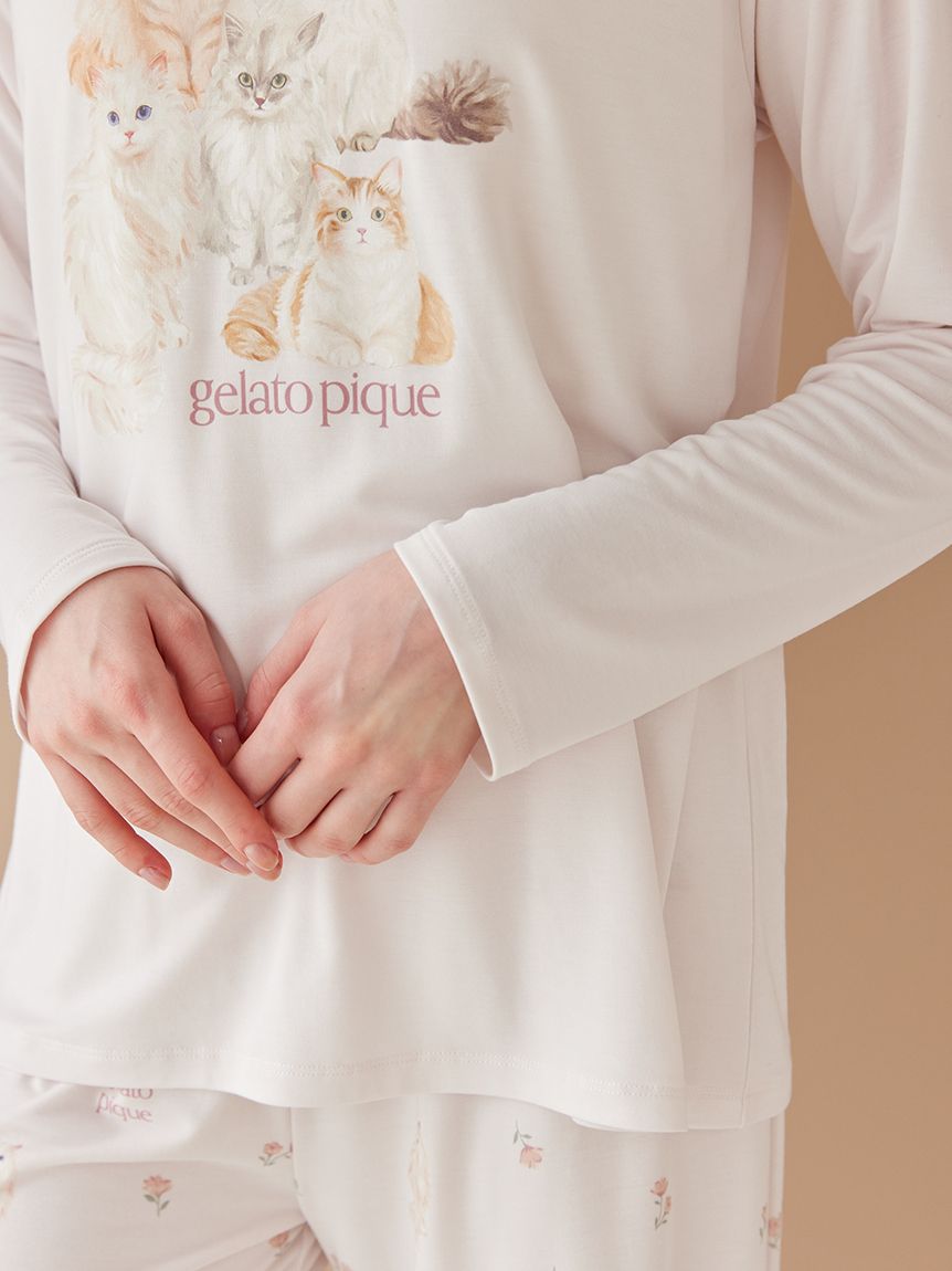 キャットワンポイントロンT(カットソー・Tシャツ)｜ルームウェア