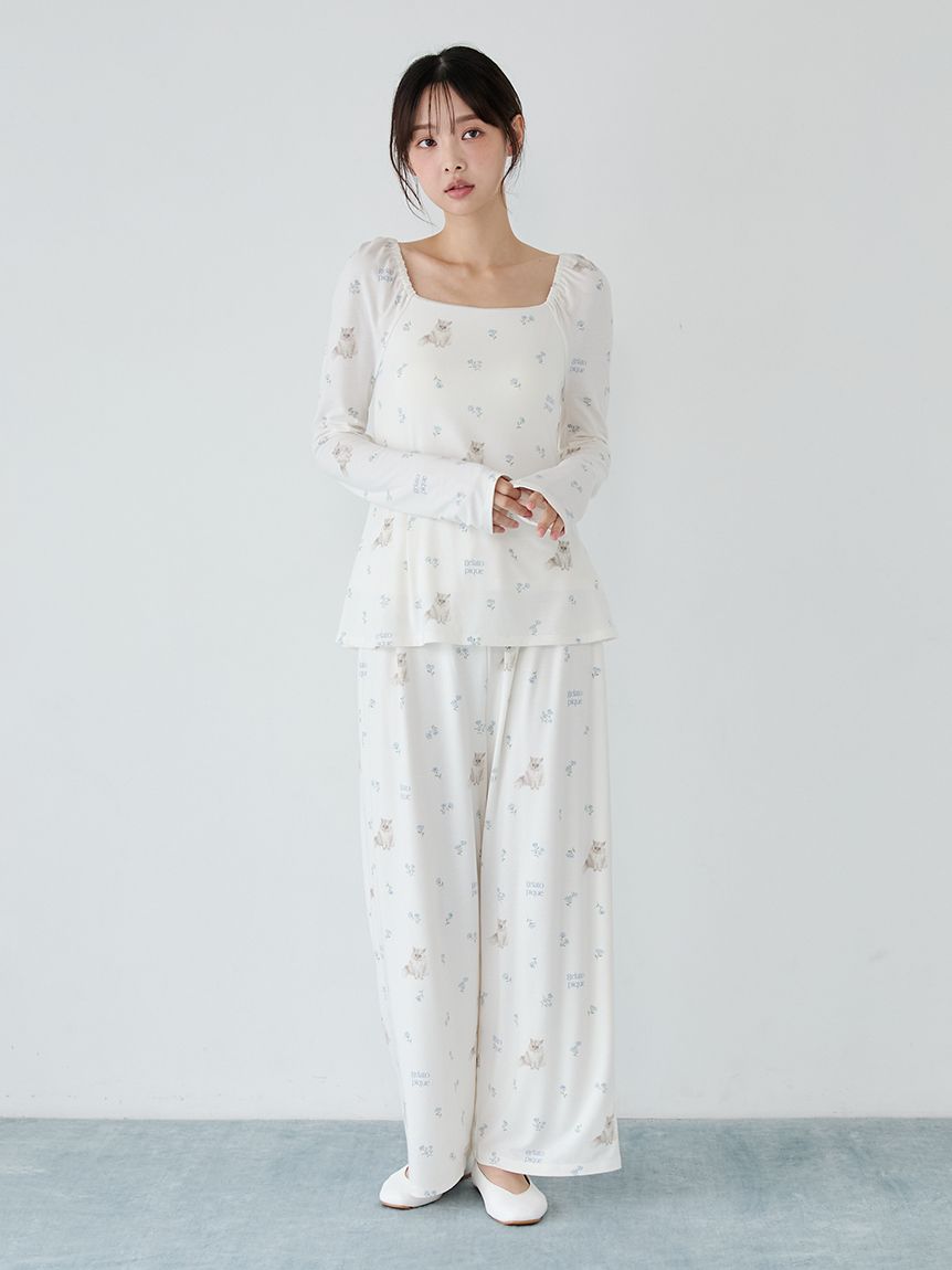 フラワーキャット柄カップインプルオーバー(カットソー・Tシャツ