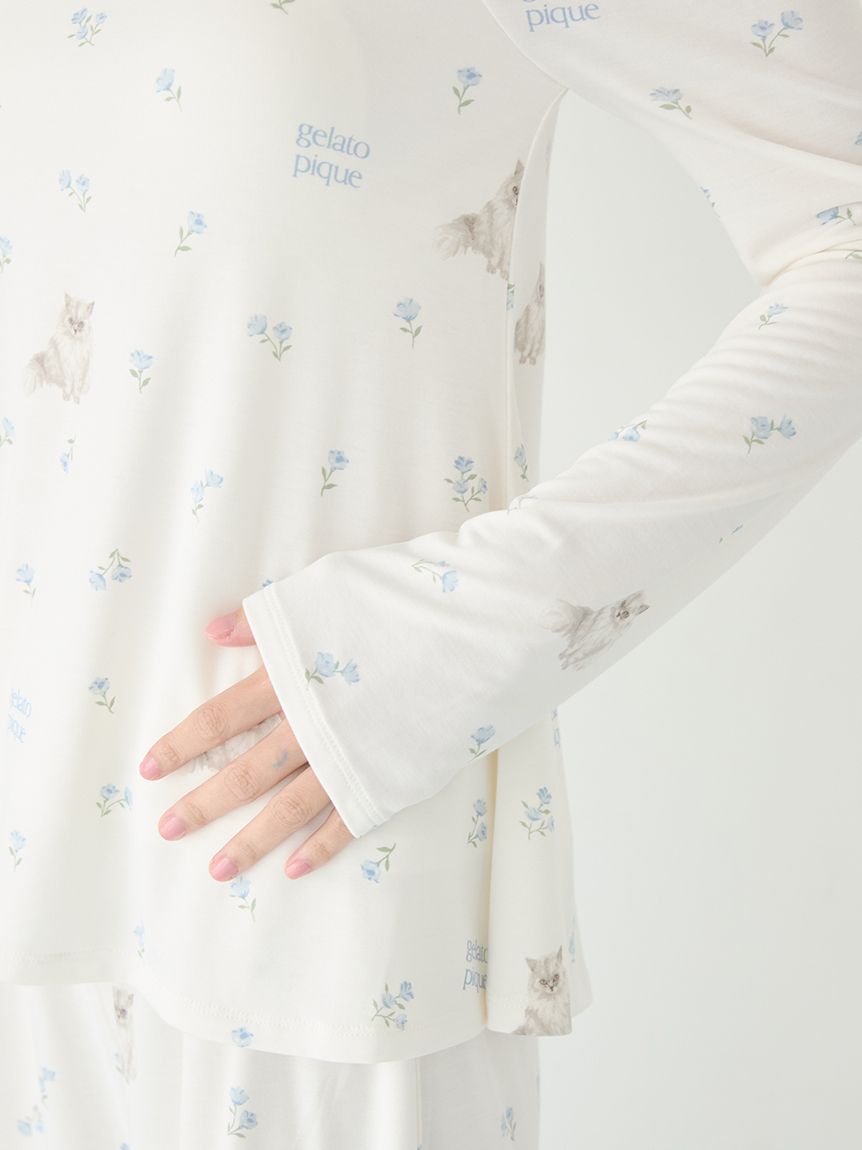 フラワーキャット柄カップインプルオーバー(カットソー・Tシャツ