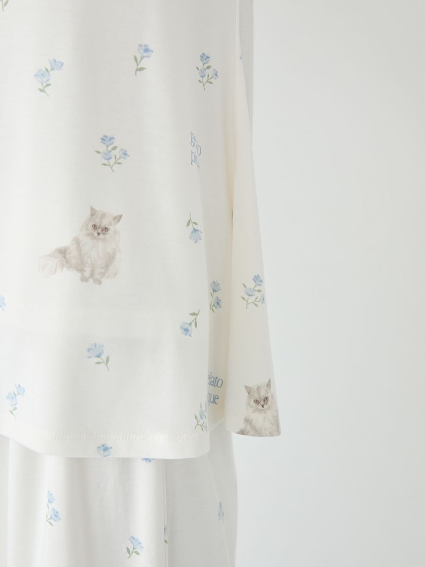 ジェラピケ　フラワーキャット　上下セット フラワーキャット柄カップインプルオーバー(カットソー・Tシャツ