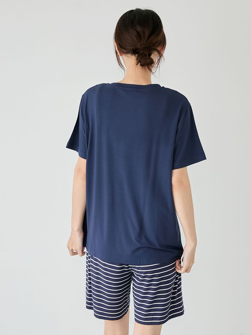 レーヨンロゴTシャツ&ボーダーハーフパンツセット(カットソー・Tシャツ レーヨンロゴTシャツ&ボーダーハーフパンツセット(カットソー・Tシャツ