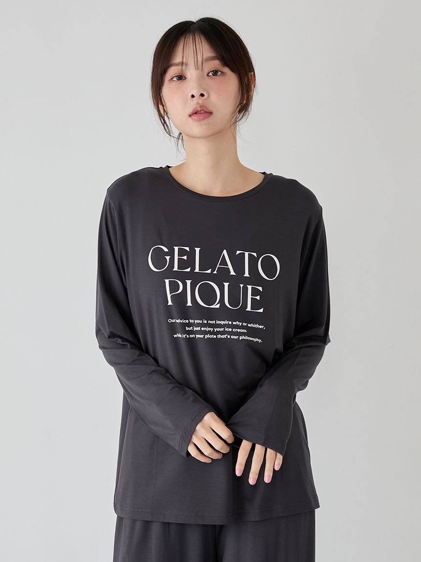 【新品未使用】【gelato pique】【LADIES】総柄ロングTシャツ アイスワンポイントロンT(カットソー・Tシャツ)｜ルームウェア