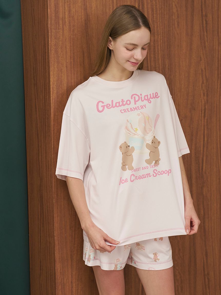 接触冷感】アイスクリームベアワンポイントTシャツ(カットソー・T
