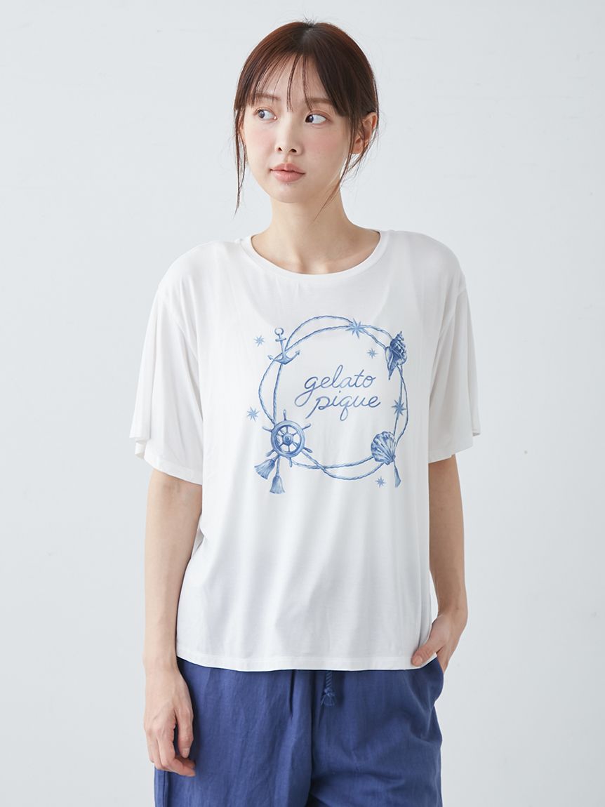 GELATO PIQUE ホリデー ルームウェア 接触冷感】マリンワンポイントTシャツ(カットソー・Tシャツ)｜ルーム