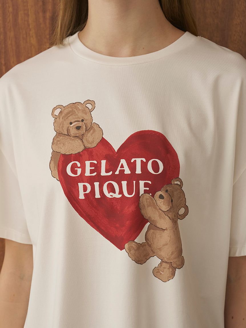 接触冷感】BEAR HEARTワンポイントTシャツ(カットソー・Tシャツ