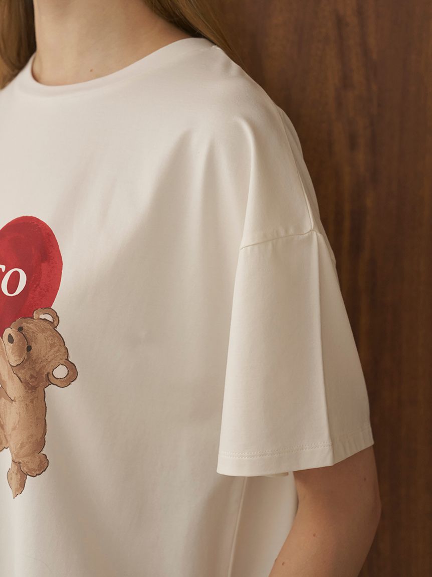 接触冷感】BEAR HEARTワンポイントTシャツ(カットソー・Tシャツ