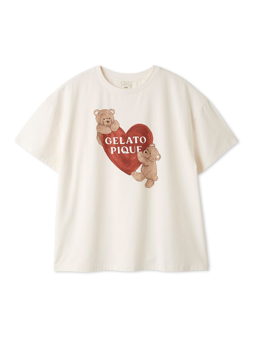 接触冷感】BEAR HEARTワンポイントTシャツ(カットソー・Tシャツ