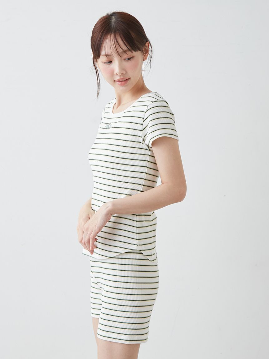 ワッフルボーダーTシャツ(カットソー・Tシャツ)｜ルームウェア