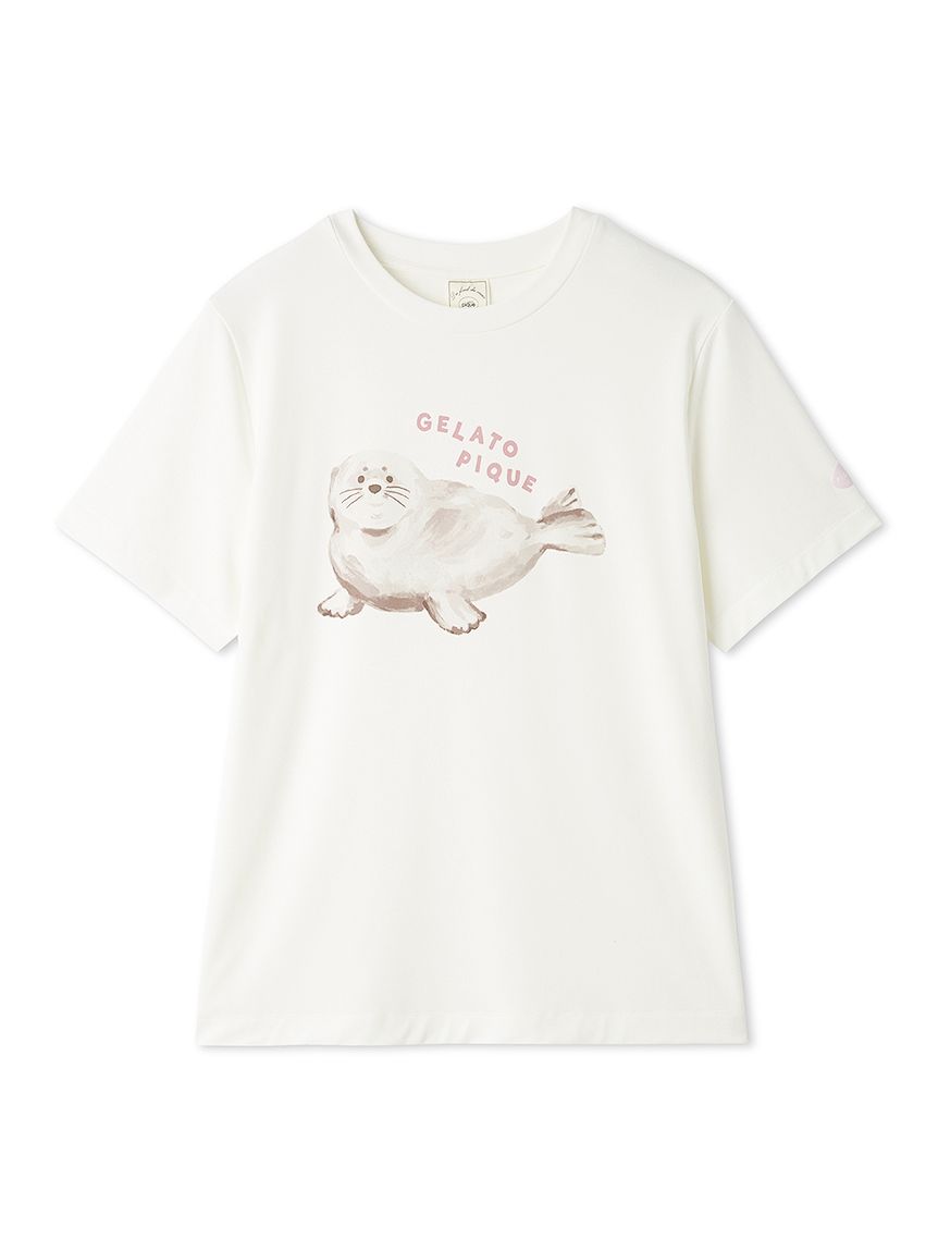 接触冷感】シーアニマル柄ワンポイントTシャツ(カットソー・Tシャツ
