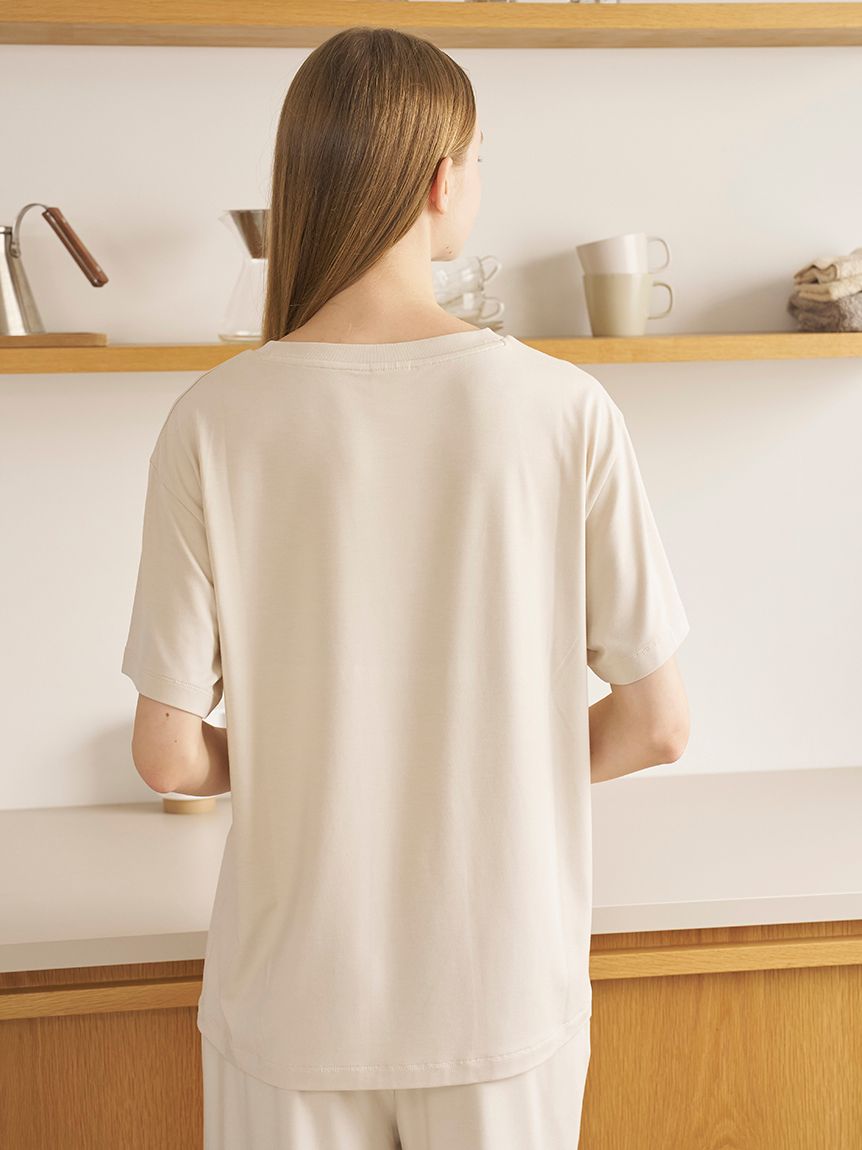 接触冷感】レーヨンロゴTシャツ(カットソー・Tシャツ)｜ルームウェア