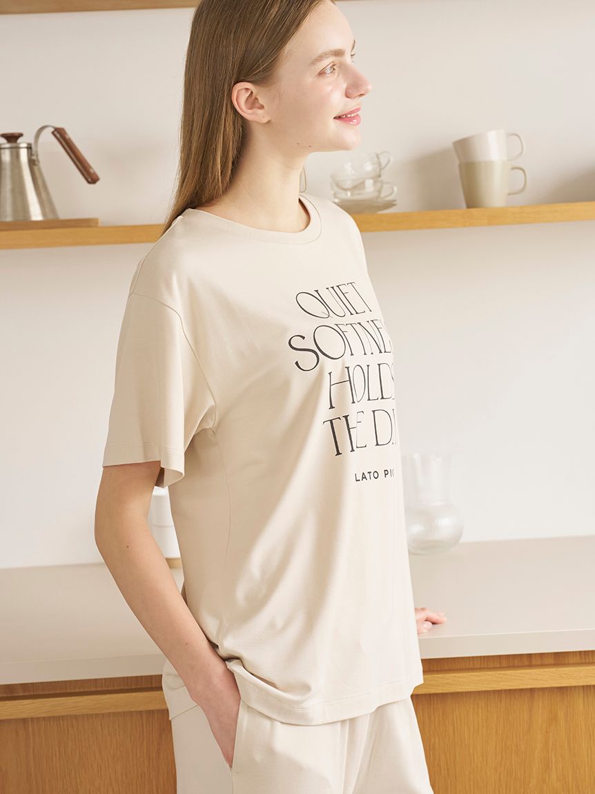 接触冷感】レーヨンロゴTシャツ(カットソー・Tシャツ)｜ルームウェア