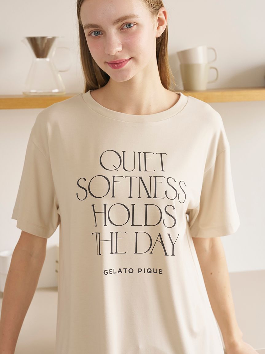 接触冷感】レーヨンロゴTシャツ(カットソー・Tシャツ)｜ルームウェア