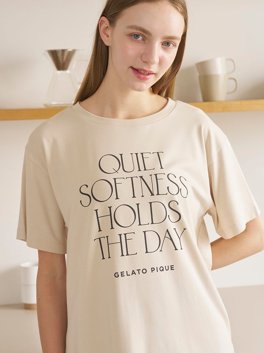 接触冷感】レーヨンロゴTシャツ(カットソー・Tシャツ)｜ルームウェア
