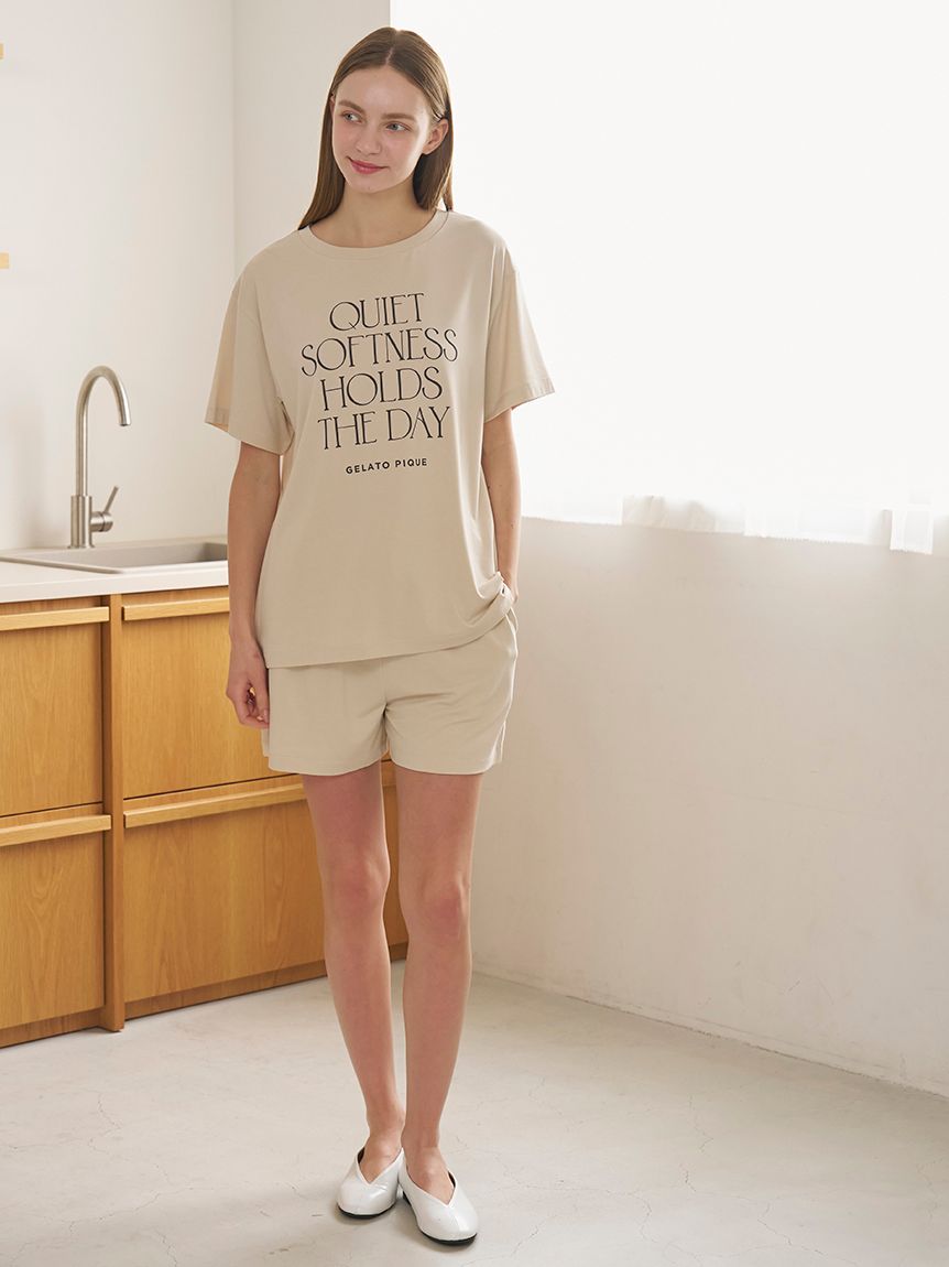 接触冷感】レーヨンロゴTシャツ(カットソー・Tシャツ)｜ルームウェア
